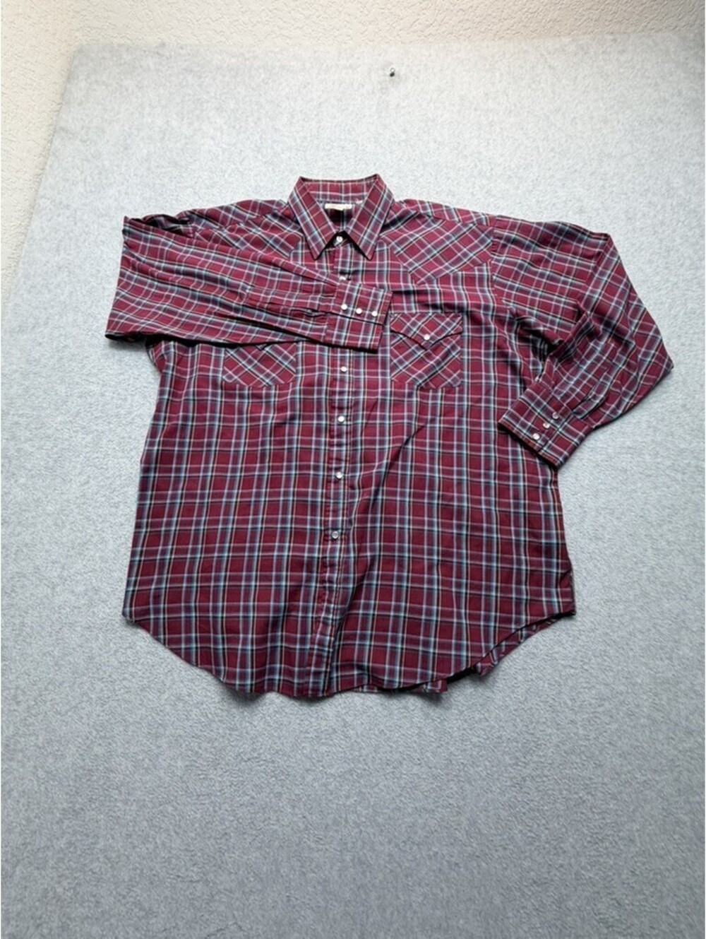 Express Rider Mens Western Shirt XL Red Plaid Pearl Snap Long Sleeve